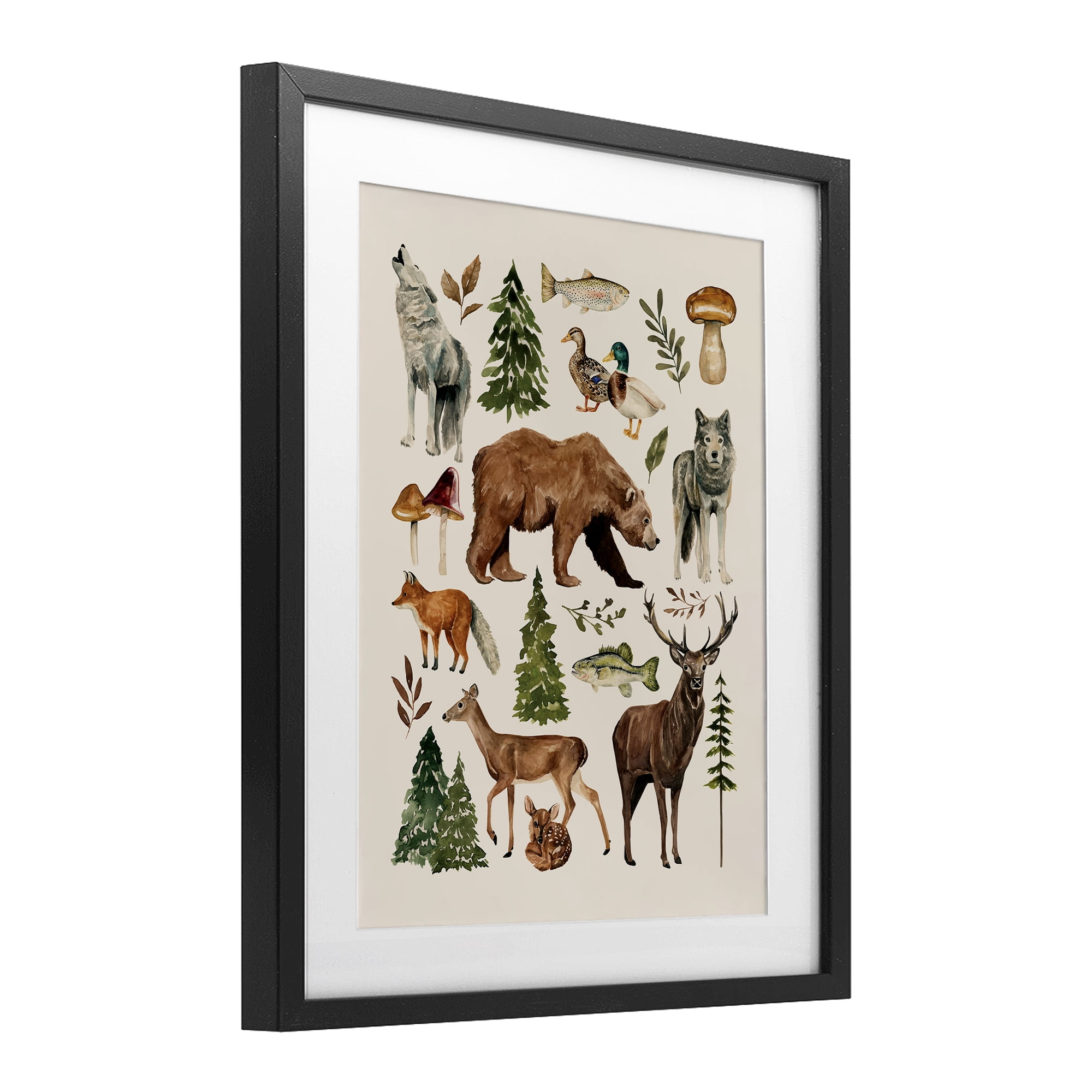 Stupell Industries The Wild Wood Animals Black Framed Print Under Glass, design by Bethany Sandoval