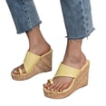 thumbnail image 3 of eczipvz Chaussures pour Femmes Sandales d'Été à Enfiler Plateforme Compensée Sandales à Talons Décontractées Confortables, Jaune, 3 of 5