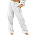 thumbnail image 2 of Mrat Womens Pants with Pockets Women Casual Solid Color Pockets Bandage Elastic Waist Comfortable Straight Pants S-29 White XL, 2 of 5