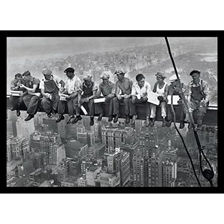 FRAMED Men on Steele Beam Lunchtime Atop NYC by John C Ebbets 16x12 Photographic Art Print Poster Wall Decor Historical Black and