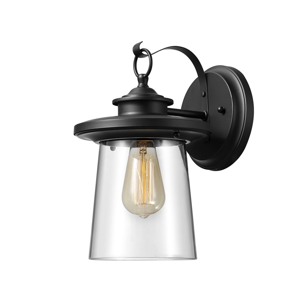 Globe Electric Valmont 13" 1Light Black Outdoor Wall Sconce with Clear Glass Shade, 44170