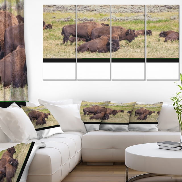 Bande de Buffles de Grazing - Impression sur Toile d'Animaux