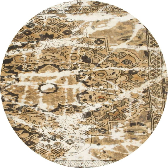 Ahgly Company Machine Washable Indoor Round Abstract Brown Area Rugs, 6' Round