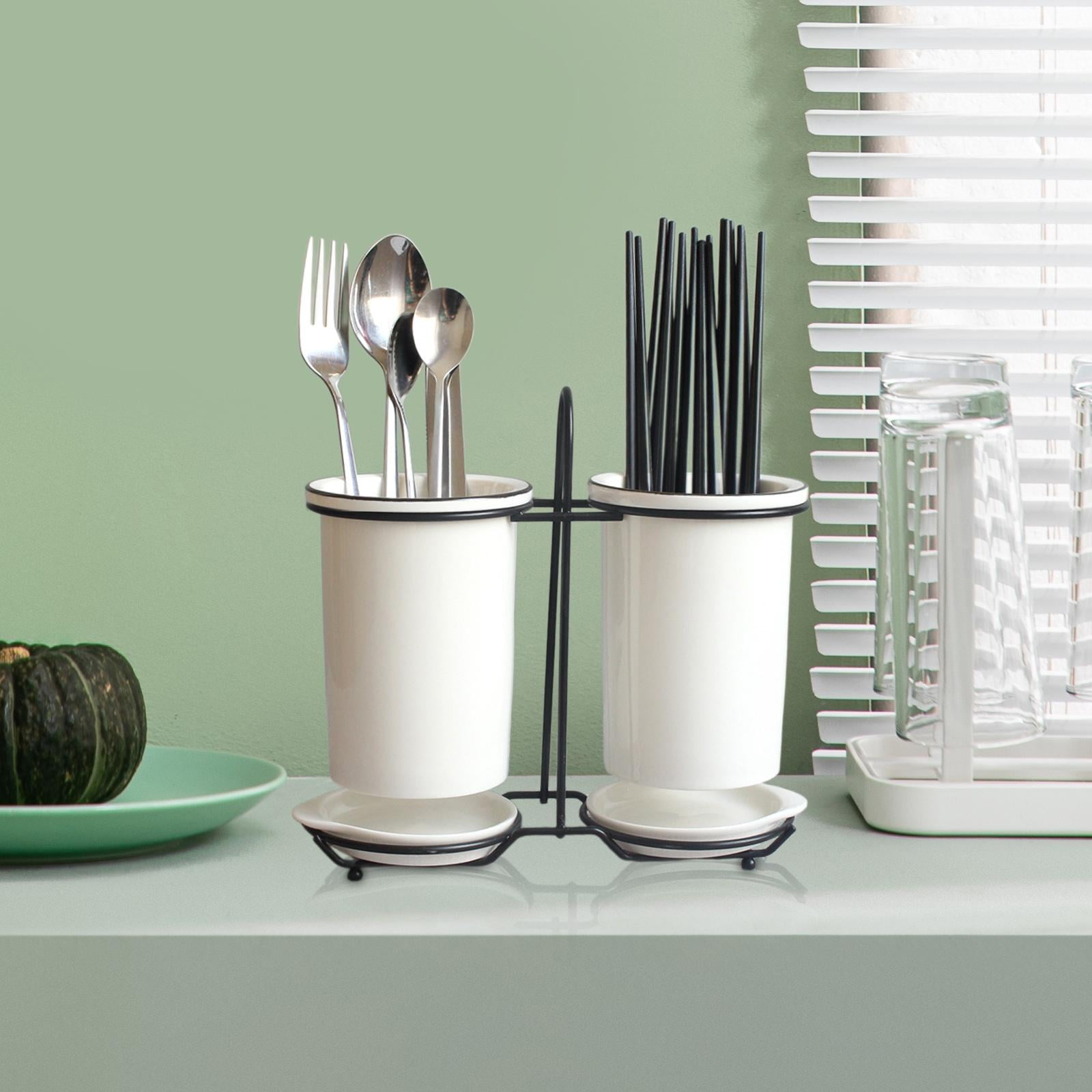 TISHITA Chopsticks Cage Draining Organizer Porcelain with Drain Tray Storage Rack Home Kitchen Utensil Holder Silverware Cutlery Rack A