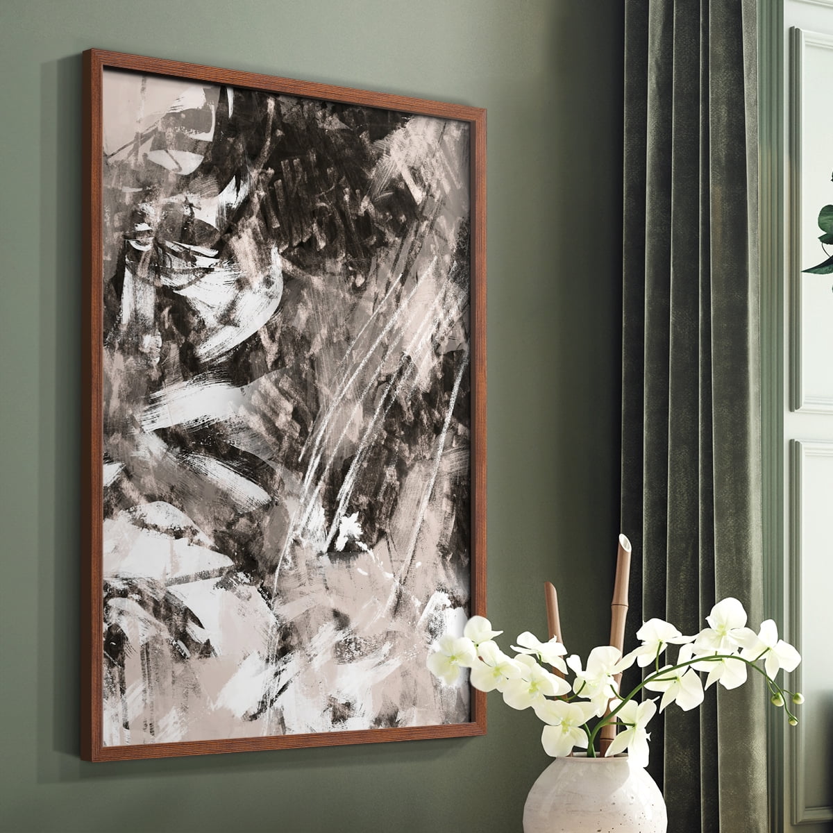 Blush Blackboard II Framed Print in Brown Solid Wood Framed Print No Nail Hanging