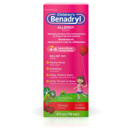 Children's Benadryl Antihistamine Allergy Liquid, Cherry, 4 fl