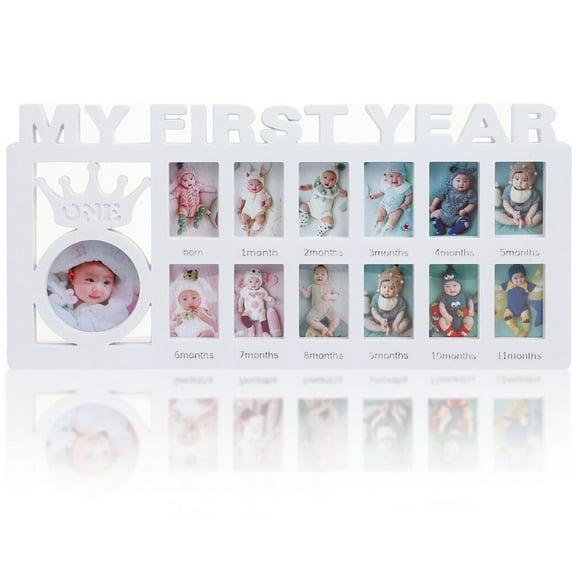 Newborn Baby Picture Frame, My First Year Newborn Keepsake Frame 12 Months, Baby Shower Gift Photo Frame for Memories, White