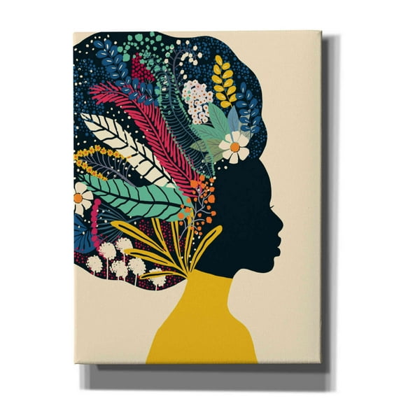 Epic Graffiti 'Afro Woman In Yellow' by Ioana Horvat, Giclee Canvas Wall Art, 12"x16"