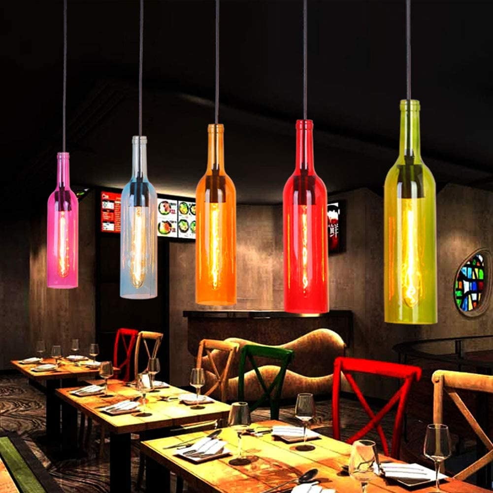 FETCOI Color Glass Beer Bottle Chandelier 5 Heads Glass and Metal Suspension Device Ceiling Glass Ceiling Light Fixture Chandelier(Round)