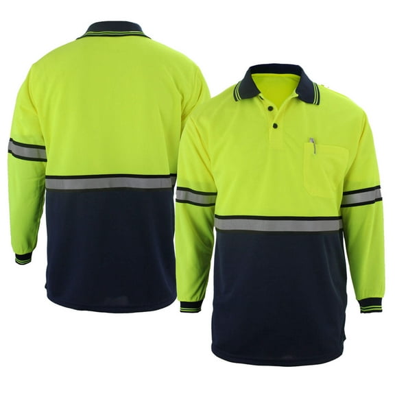 First Class Two Tone Long Sleeve Polyester Polo Shirt - Plain - S