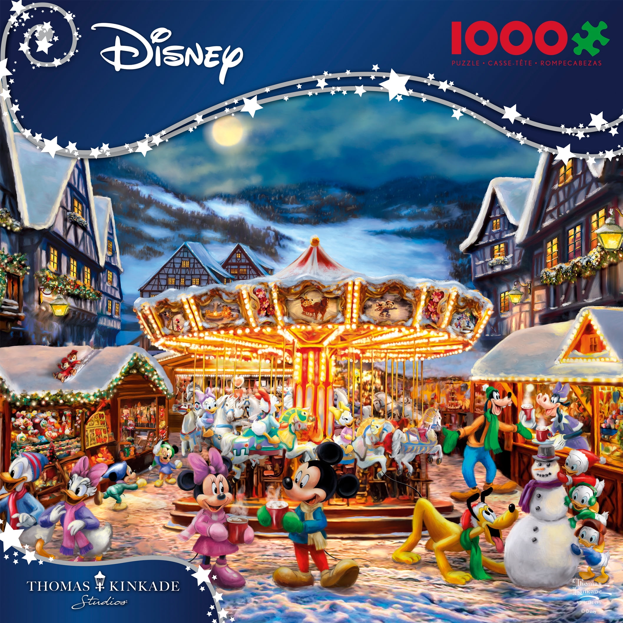 Ceaco Thomas Kinkade Disney Mickey and Minnie Christmas Market 1000-Piece Interlocking Jigsaw Puzzle for Adults Ages 14+
