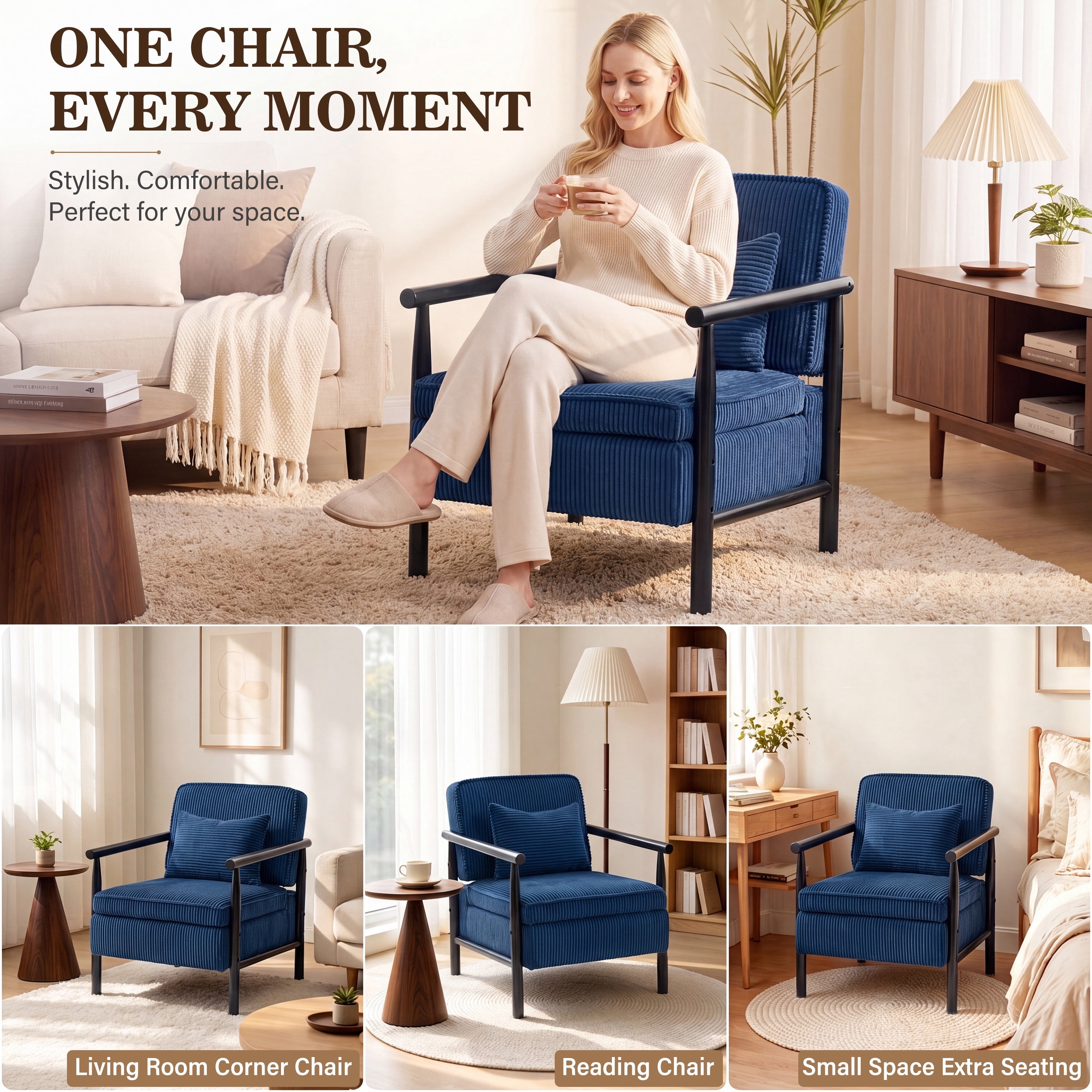 Accent Chair with Hidden Storage, LEGAHOME Antique Blue Modern Arm Chair for Living Room, Comfy Corduroy Reading Armchair for Bedroom, with Solid Wood Leg for 250lbs Weight Capacity