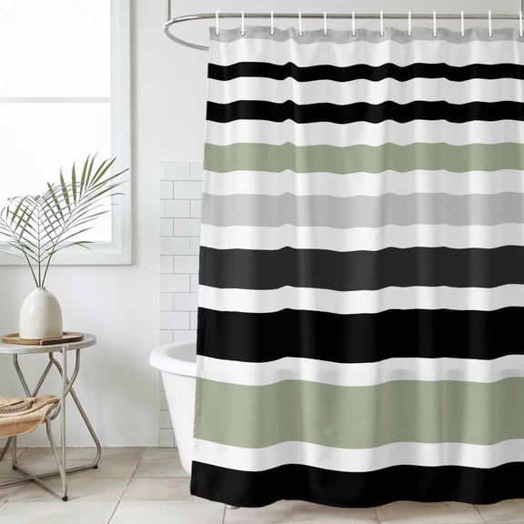 Sage Green Black Stripe Waterproof Fabric Shower Curtain,Modern Abstract Coarse Striped Waterproof Fabric Shower Curtain for Bathroom Curtains Bathtubs Shower Curtains with 12 Hooks Extra Long 72x96