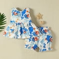 thumbnail image 2 of Toddler Girl Outfits 2 Piece Ruffle Floral Print Crew Neck Sleeveless Tank Top And Shorts Daily Wear Girls' Clothing Sets 9 Months-12 Months, 2 of 7