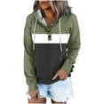 thumbnail image 2 of Jinhomg 2025 Pullover Hoodie for Women Trendy Color Block Printed Casual Sweatshirt Fall Lightweight Comfy Button Up Tops with Kangaroo Pocket Summer Saving Army Green XXL, 2 of 6