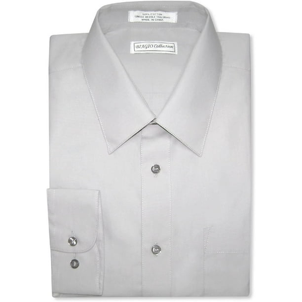Biagio Mens 100 Cotton Solid Silver Grey Color Dress Shirt w