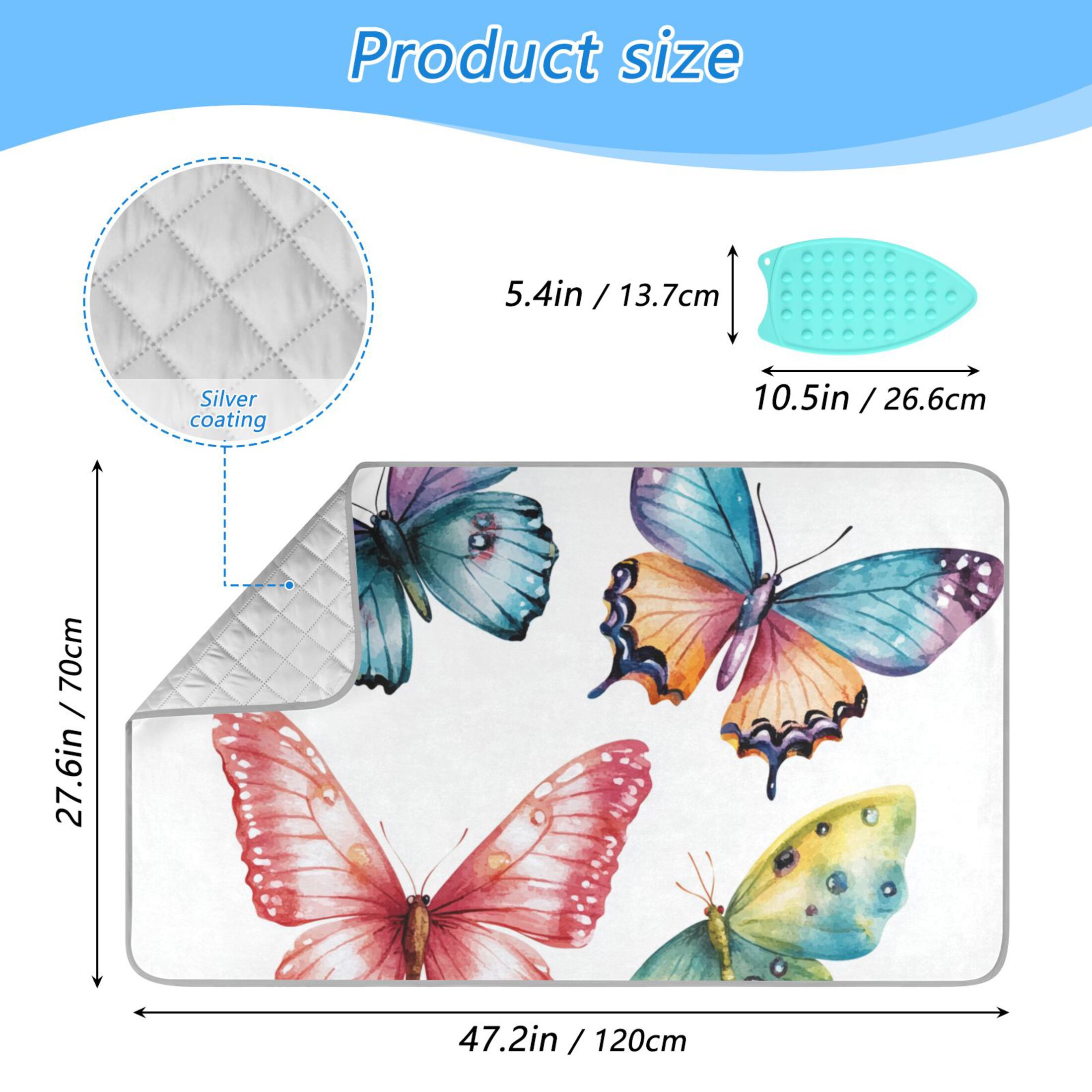 Butterflies Colorful Watercolor Ironing Mat Blanket Portable Travel Ironing Pad Heat Resistant Pad 47.2" x 27.6”
