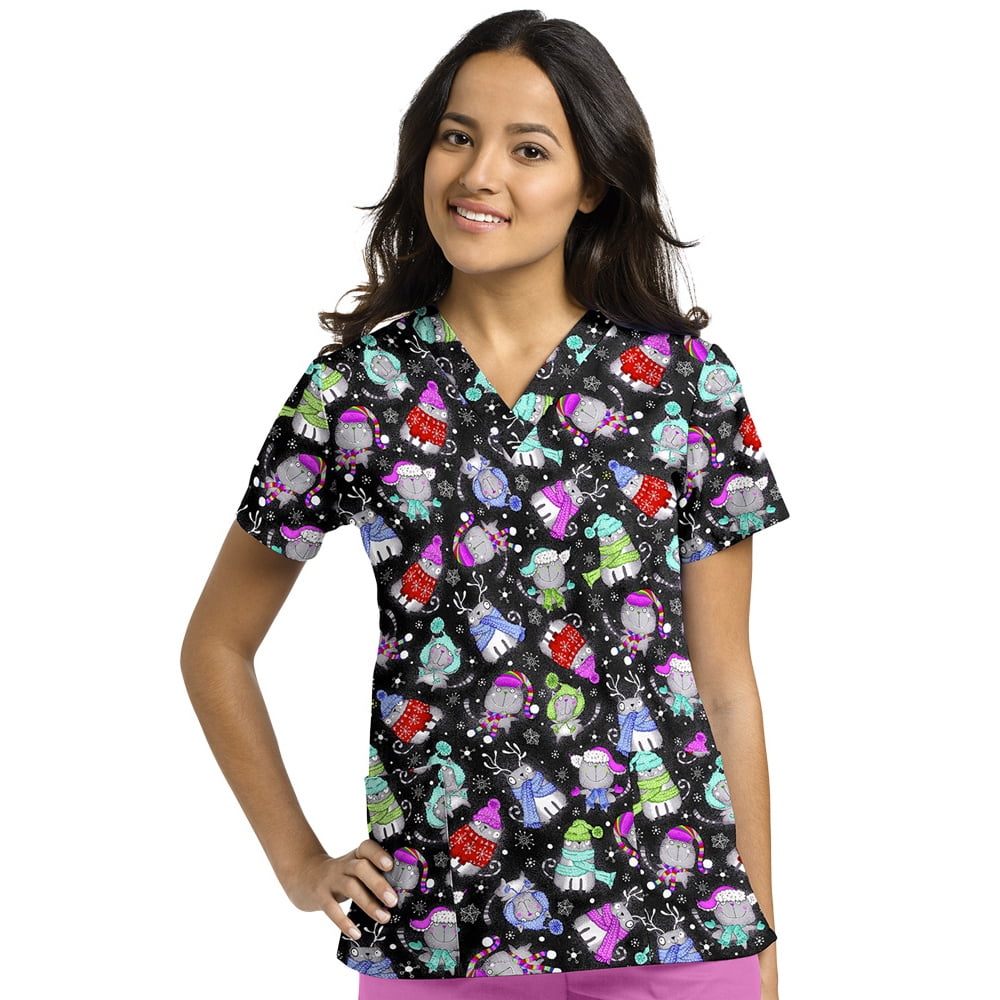 Download White Cross - Allure by White Cross Women's V-Neck Winter Cat Print Scrub Top - Walmart.com ...
