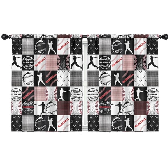 Blackout Kids Curtains,Baseball Patchwork Pattern Childrens Insulated Curtains Set Of 2,Bedroom Essentials,Toddler Room Decor 42"x54"