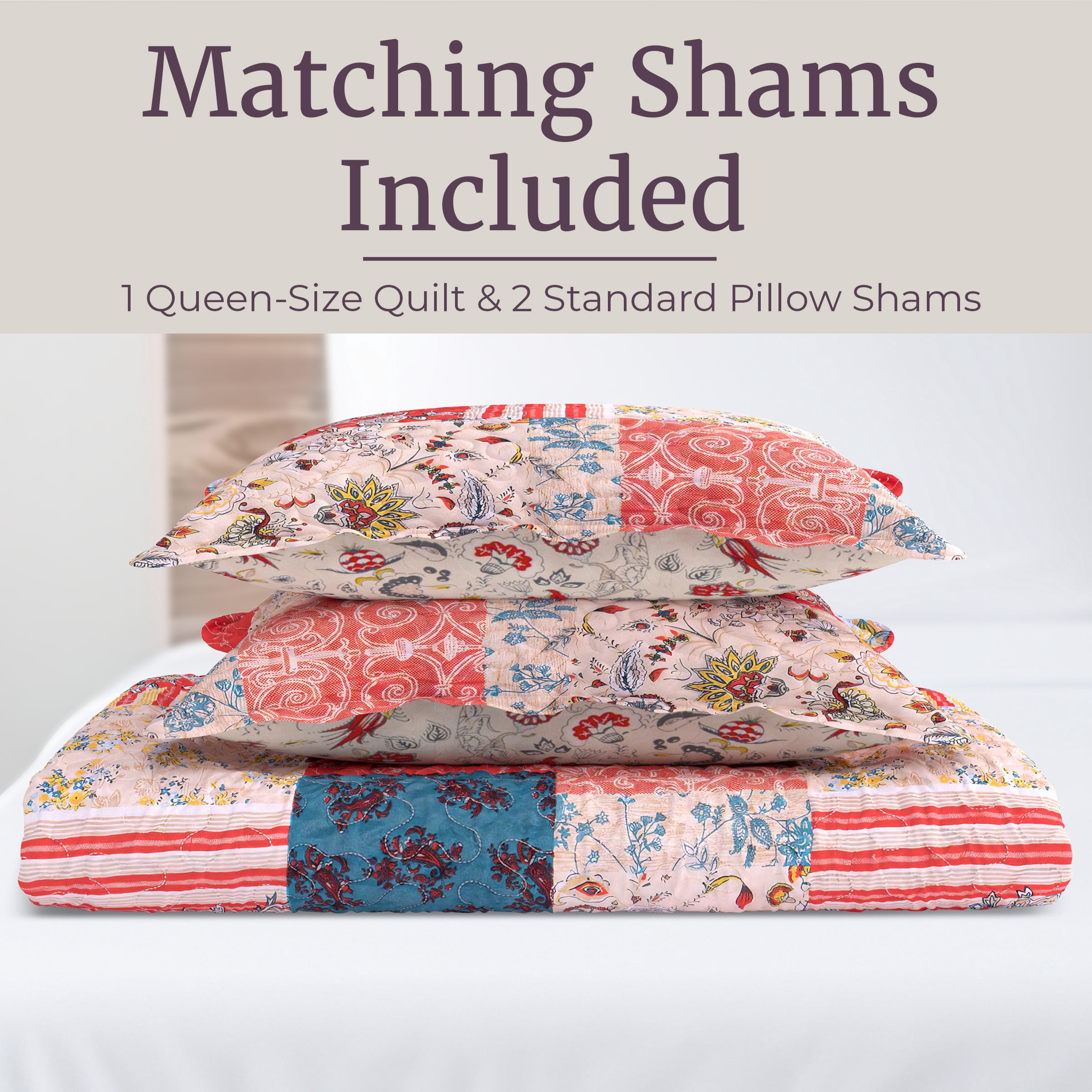 Somerset Home 3-Piece Quilt Set King Size - Mallory Classic Patchwork King Size Quilt Bedding Set with 2 Bed Pillow Shams