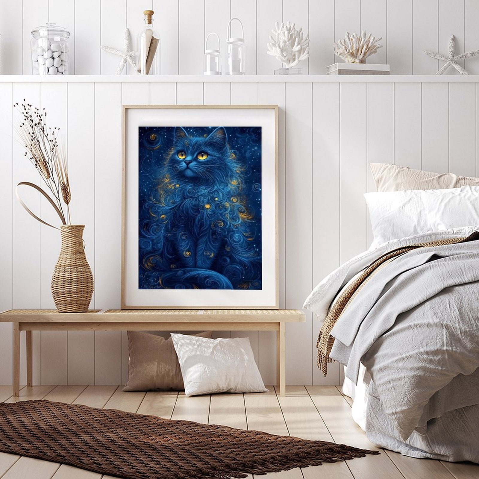 Diamond Art Kit for Adults, Mystical Starry Night Feline Art Diamond Painting for Adults Beginners, DIY Diamond Art Painting Kits, 5D Diamond Painting Crafts for Home Decor 12x16 Frameless