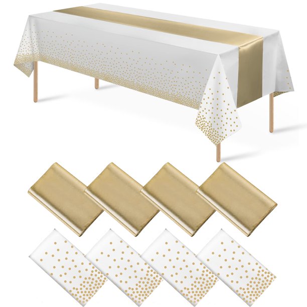 Set de mantel y camino de mesa MASHAN blanco/dorado para fiestas