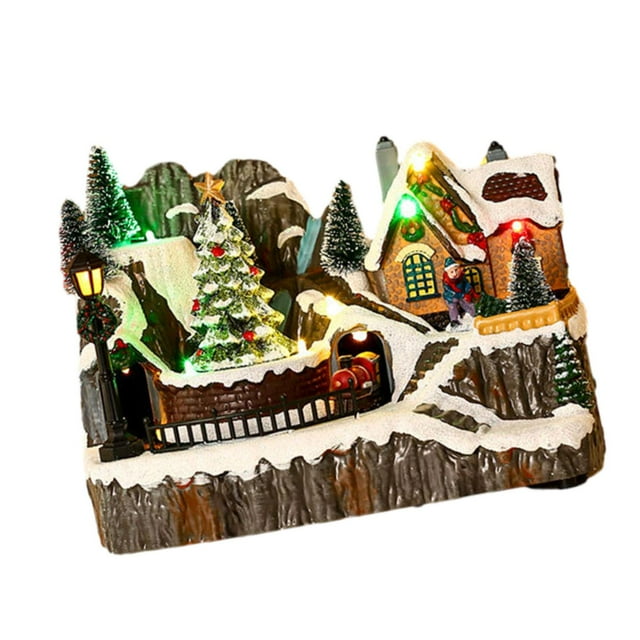 Casa musical navideña, casa luminosa, construcción iluminada para vacaciones, manualidades, decoración paisajística árbol