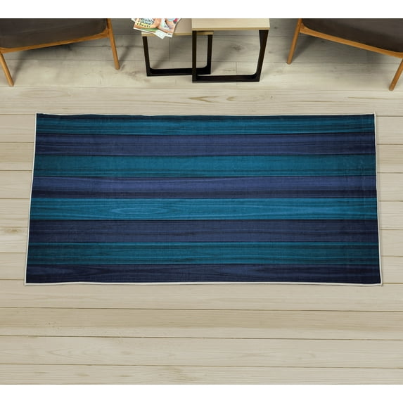 Rustic Decorative Rug, Vertical Wooden Planks Image Cottage Cabin Life in Countryside Theme, Quality Carpet for Bedroom Dorm and Living Room, 6 Sizes, Sea Blue, by Ambesonne