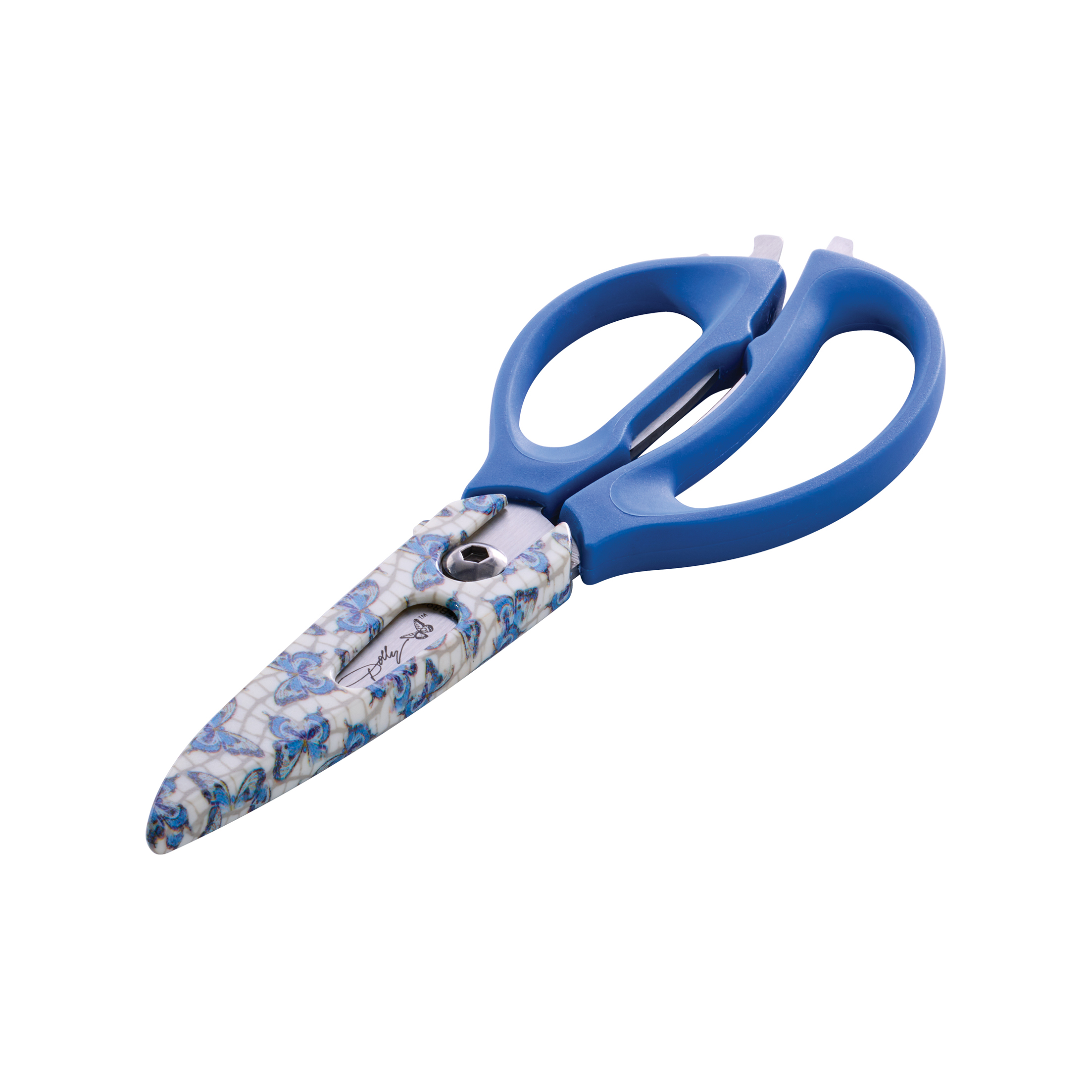Dolly Parton 4-in-1 Kitchen Scissors with Blue Butterfly Pattern for Everyday Use