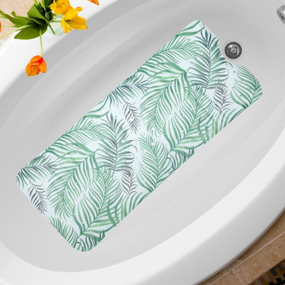 Tapete de baño estilo jungla Unique Bargains, tapete antideslizante para bañera con ventosas y orificios de drenaje, blanco y verde