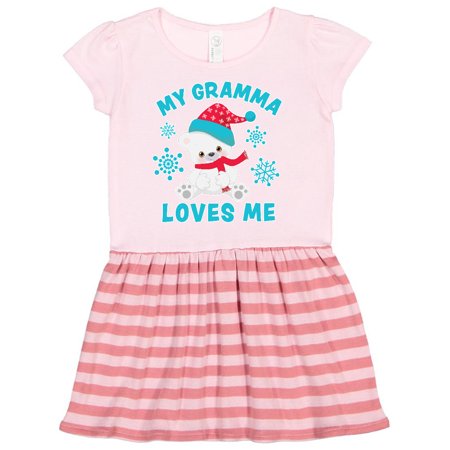 

Inktastic Polar Bear My Gramma Loves Me in Santa Hat with Snowflakes Gift Toddler Girl Dress