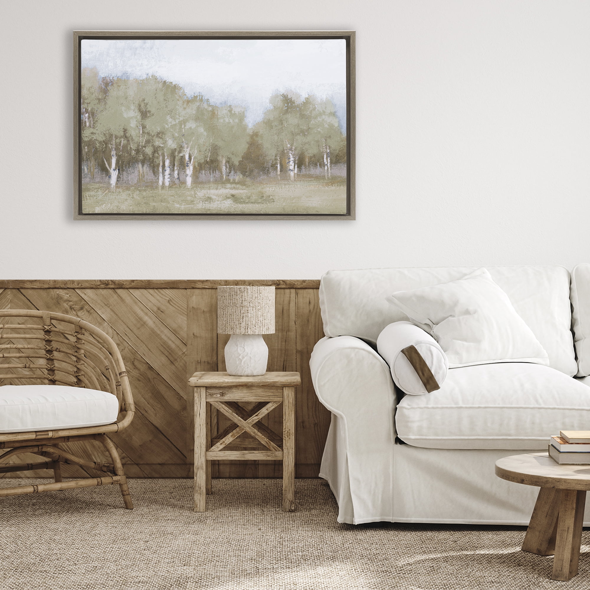 Stupell Industries Autumn Greens Tranquil Trees Brown Framed Floater Canvas Wall Art, design by Michael Marcon