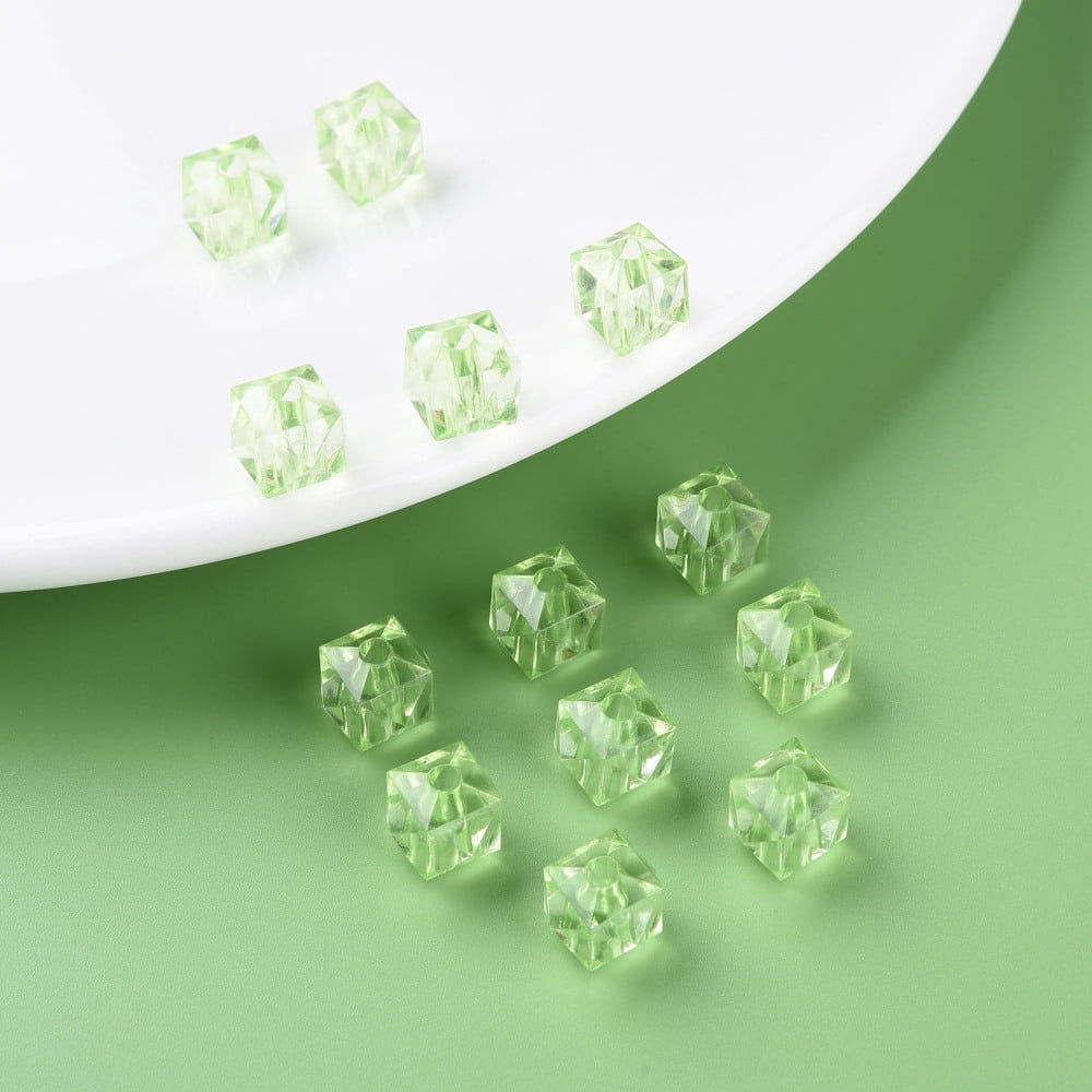 500g Transparent Acrylic Beads Faceted Square Light Green 8.5x9.5x9.5mm Hole: 2.5mm about 1070pcs/500g
