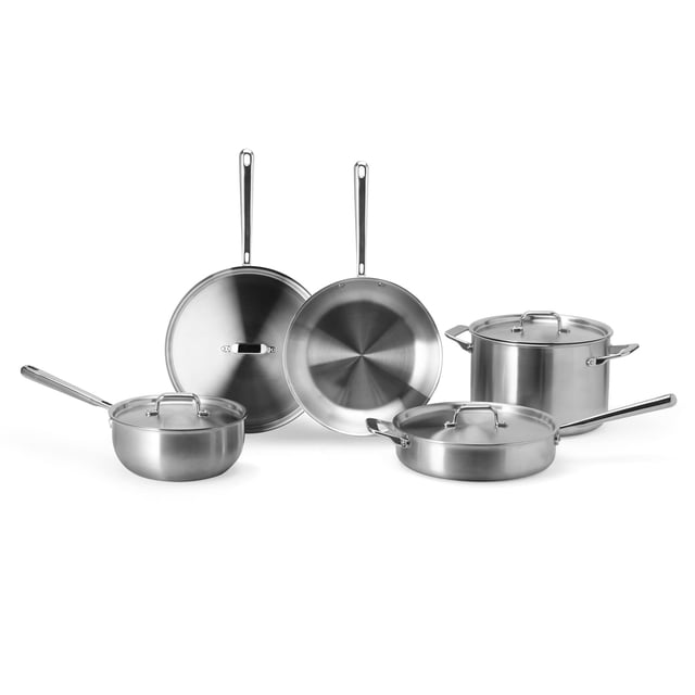 Misen - Juego de utensilios de cocina de acero inoxidable de 5 capas, versátil, apto para lavaplatos, juego de 9 piezas, sartén de 10 pulgadas, sartén de 12 pulgadas + tapa, sartén de 3 cuartos +