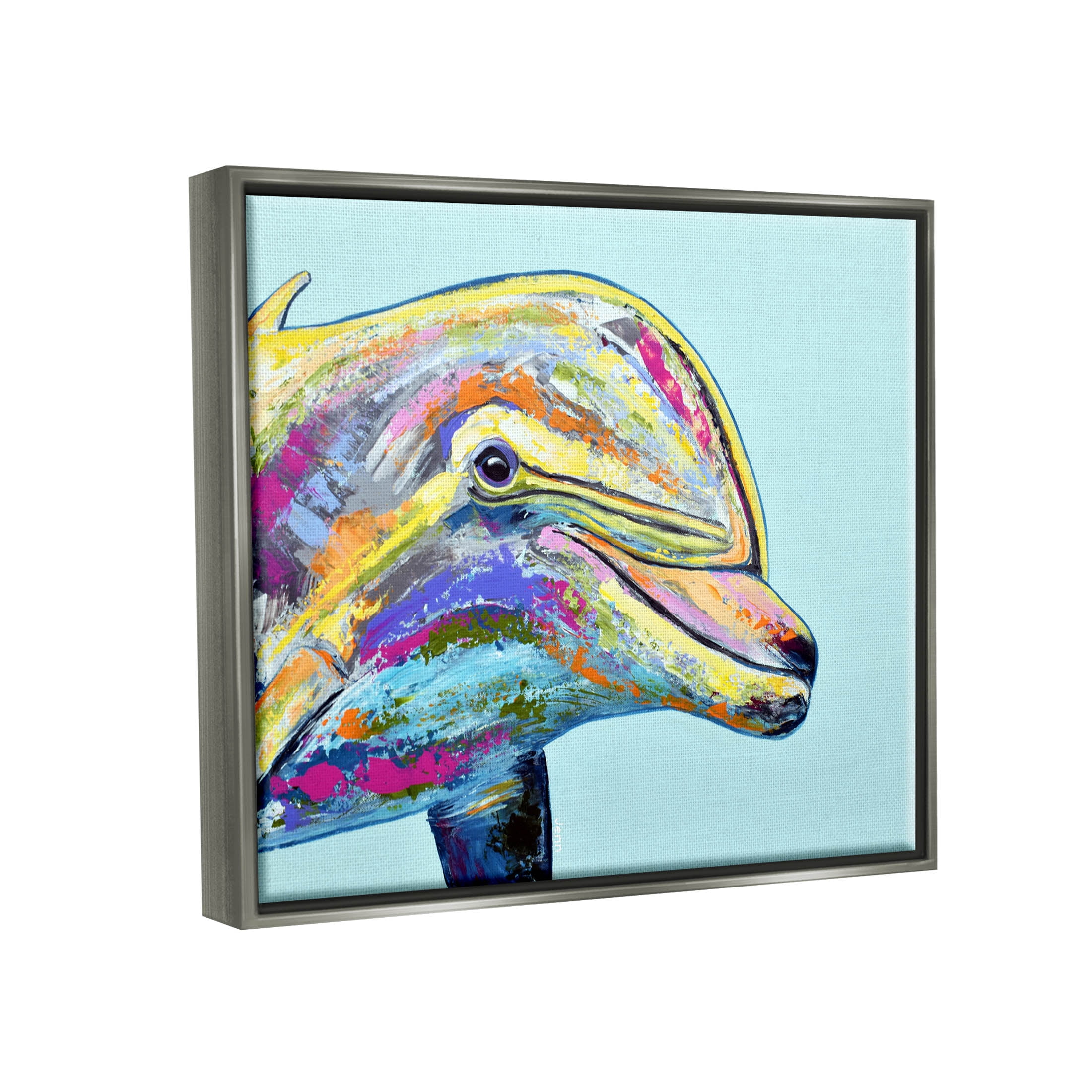 Marine Life Dolphin Turquoise Accent Animals & Insects Graphic Art Luster Gray Framed Art Print Wall Art