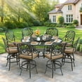thumbnail image 2 of MEETWARM 61" Outdoor High Bar Dining Table for 8 Person, All Weather Cast Aluminum Large Round High Top Dining Table with 24" Lazy Susan, Patio Bar Height Table for Garden Backyard, 2" Umbrella Hole, 2 of 7