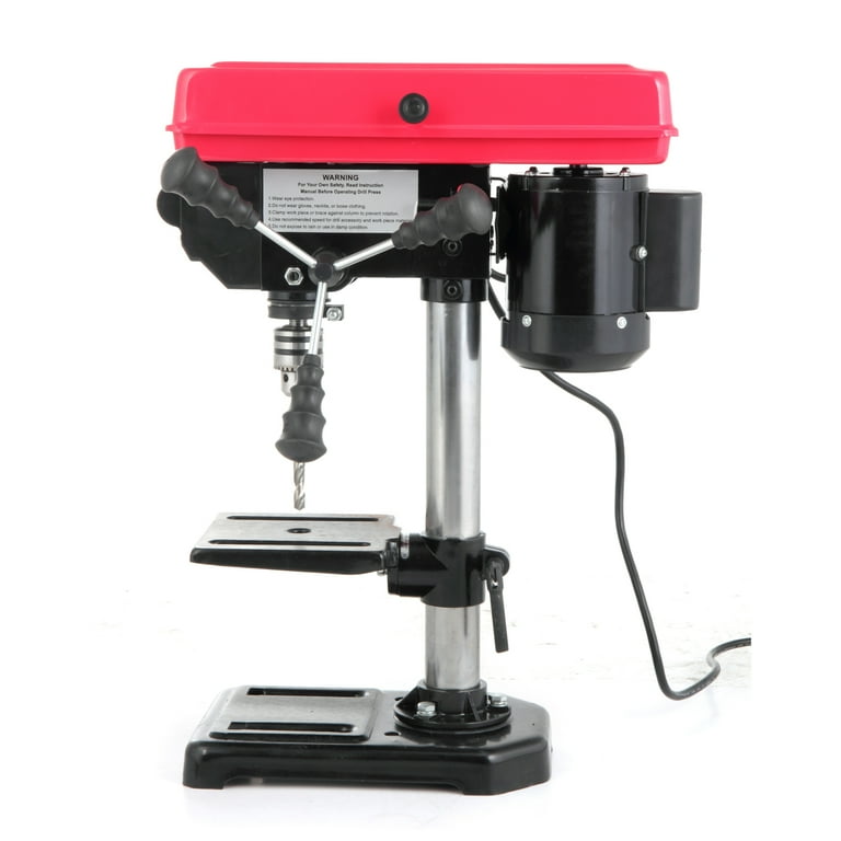 Hyper Tough 2.4 AMP Corded 8 inch Drill Press, 1/2 inch Chuck, 5 Speed with Depth Stop and Three Stem Handle
