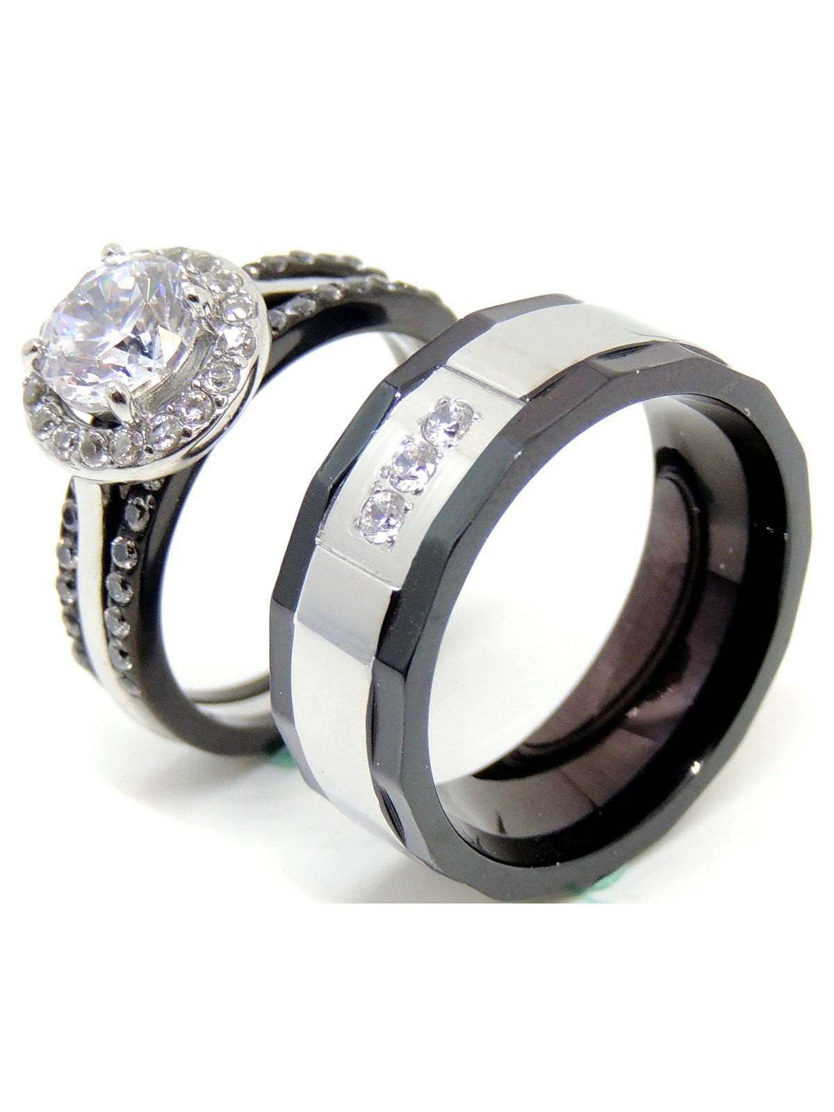 La Ny Jewelry Couple Ring Set 4 PCS Womens Black Wedding