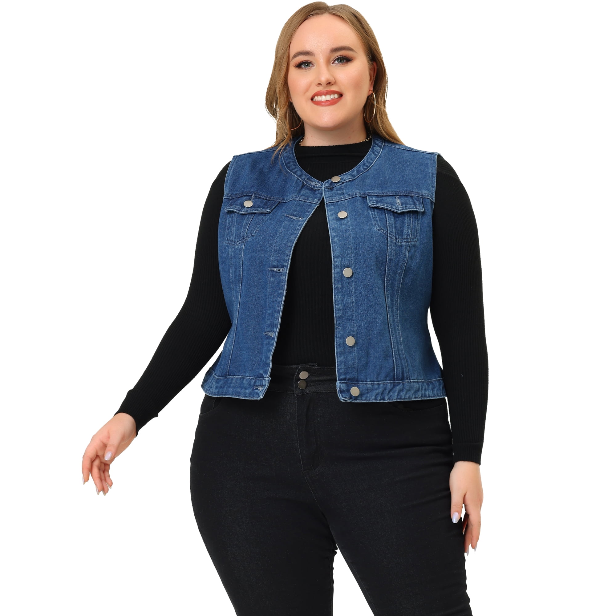 Collarless denim vest hotsell