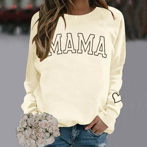 Womens Sweatshirt Loose Spring Crewneck Fashion Pullover Sweater Mama Print Long Sleeve Fall Y2K Basic Top