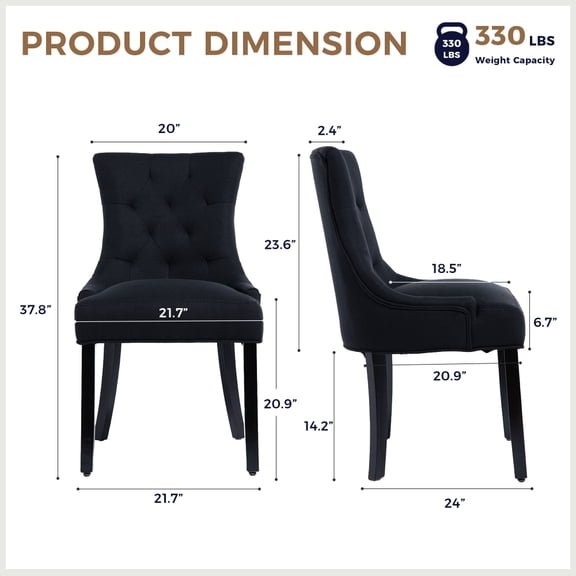 Gearwell Dining Chairs Upholstered Armchairs, Set of 2 Black Linen Tufted Side Chairs with Buttonless Deep-Tufted Backs and Solid Wood Legs for Dining Room and Kitchen