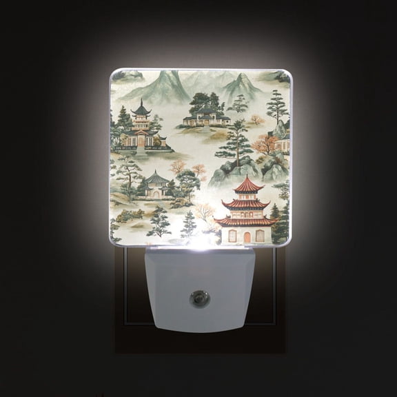 Yayeee LED Night Light for The Home Plug in With Light Sensors 2 Pack, Green Mountain Pattern