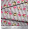 thumbnail image 3 of Soimoi Gray Cotton Duck Fabric Stripe & Flamingo Floral Printed Craft Fabric by the Yard 56 Inch Wide, 3 of 3