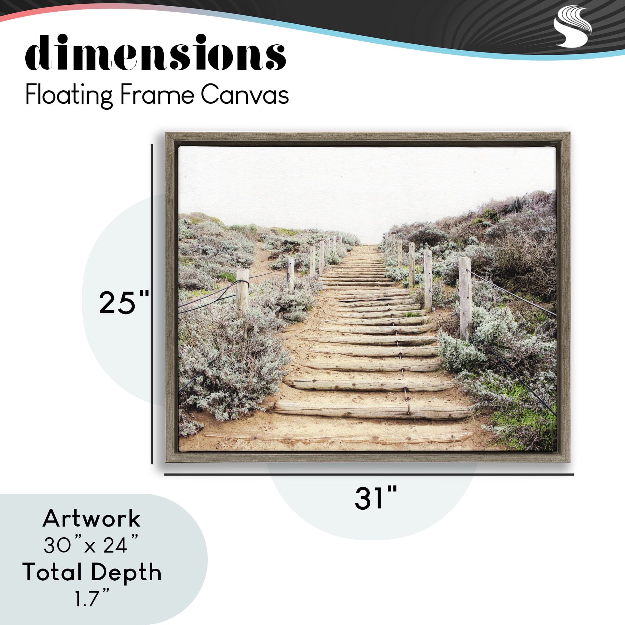 Wooden Stairway to Heaven Brown Framed Floater Canvas Wall Art, design by Leah Noel Art