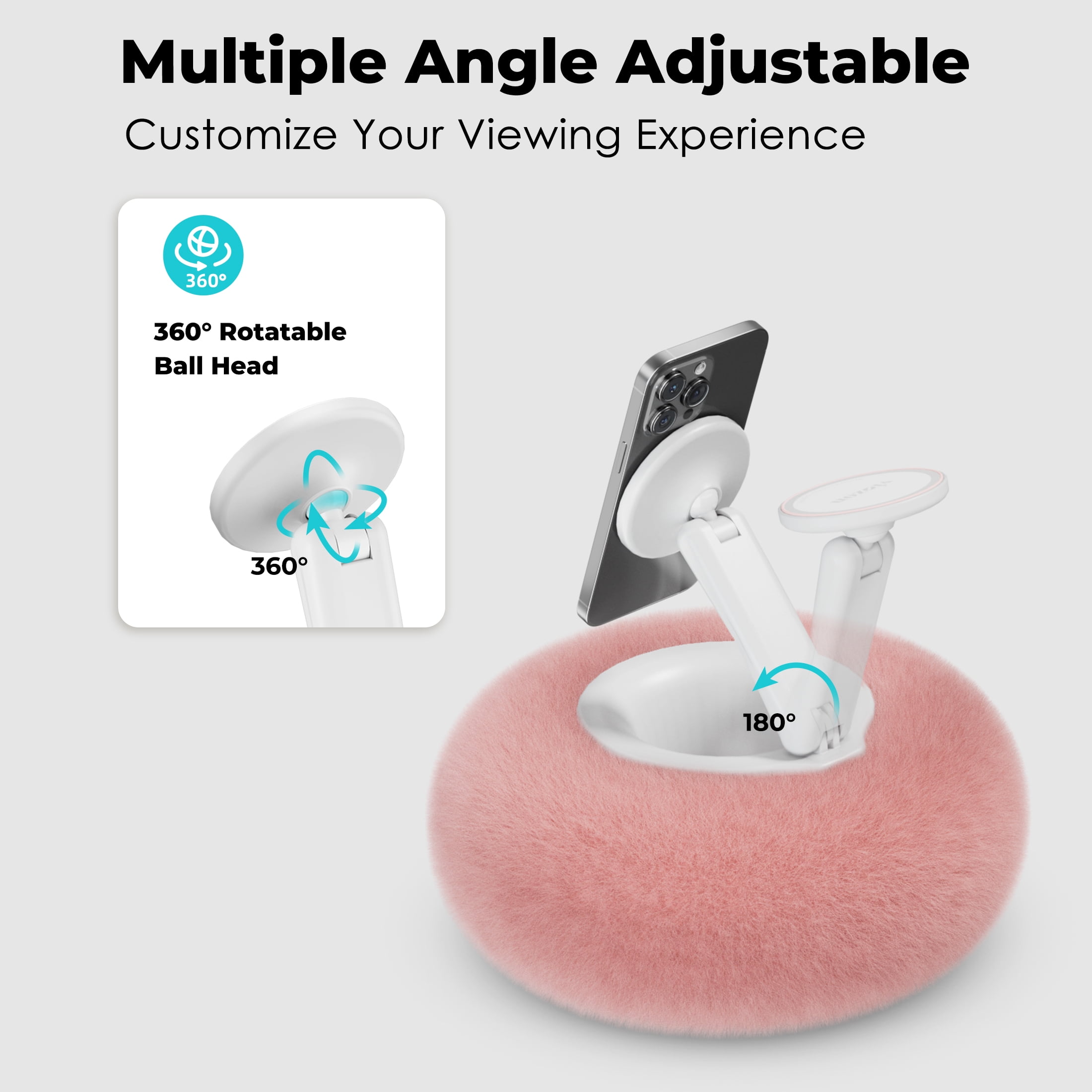 Viozon Phone Holder for Bed, Magnetic Pillow Stand, Compatible with 4-7" Devices with Small Storage Pink