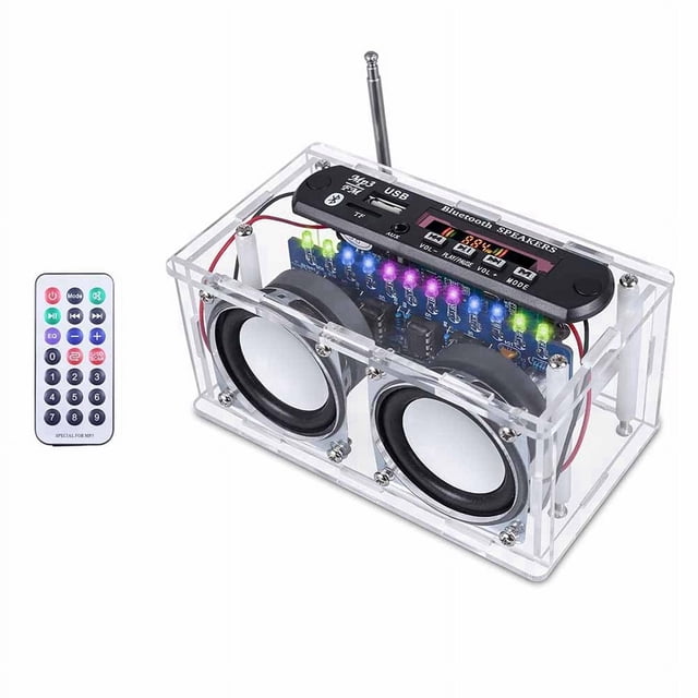 DIY Kit de Altavoces Bluetooth, Función de Grabación FM Radio Kit de Práctica de Soldadura con Espectro LED y Control Remoto