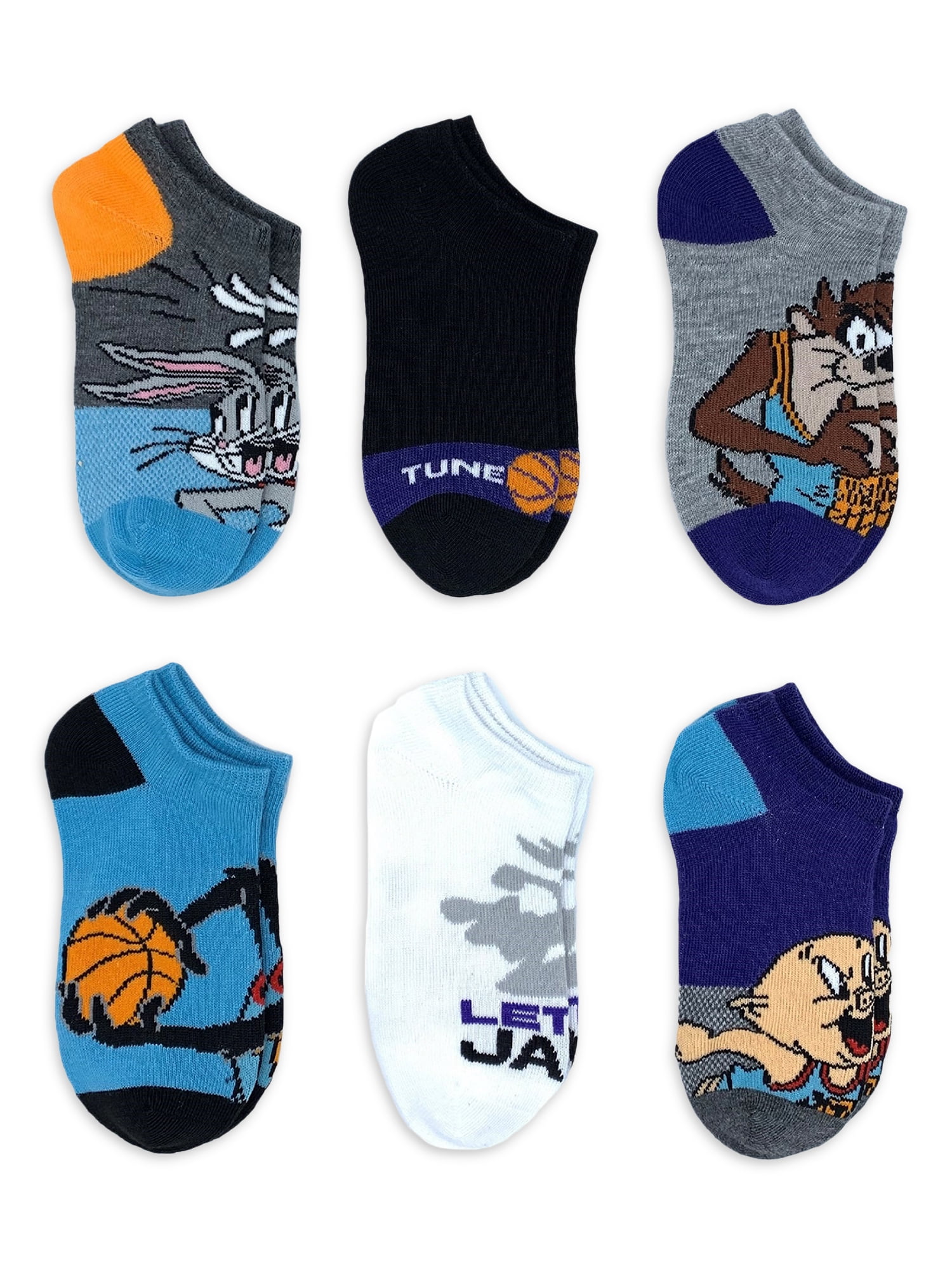 Space Jam, Boys No-Show Socks, 6-Pack, Sizes S-L