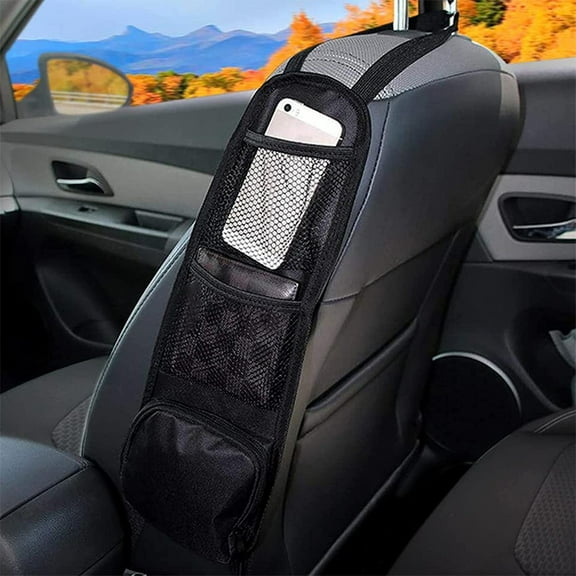 Car Seat Back Hanging Storage Bag, Oxford Cloth Thermal Pressure Resistant Auto Interior Organizer, 3 Compartments With Transparent Pockets Elastic Rope Design Easy Install &