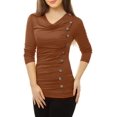 thumbnail image 4 of Women's Cowl Neck Long Sleeves Buttons Decor Ruched Top, 4 of 6