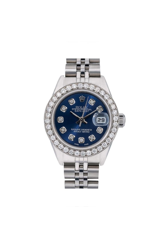 Pre-Owned Rolex Datejust 26MM 69160 Blue Diamond Dial Diamond Bezel Stainless Steel Jubilee Bracelet